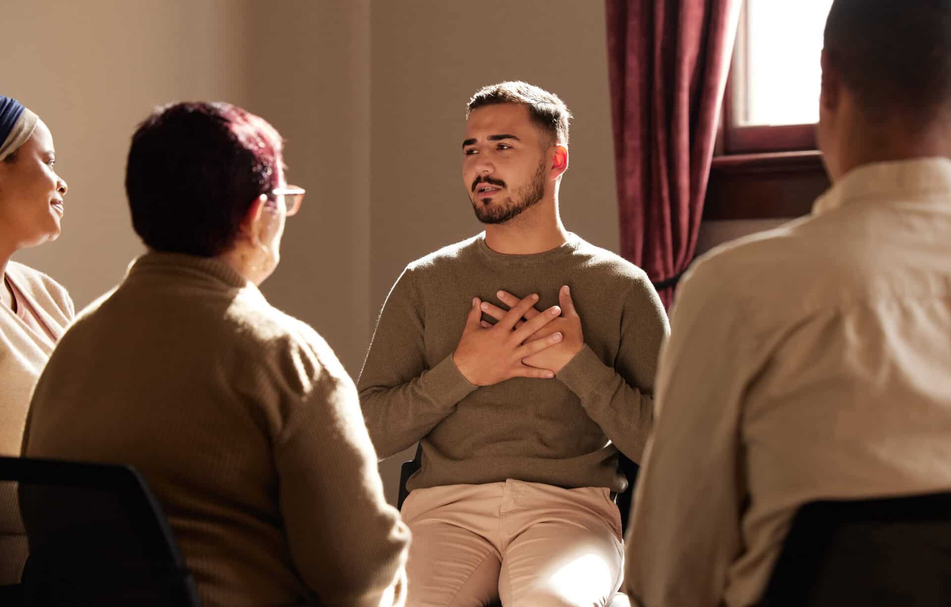 Man receiving mental health treatment for bipolar disorder and addiction.