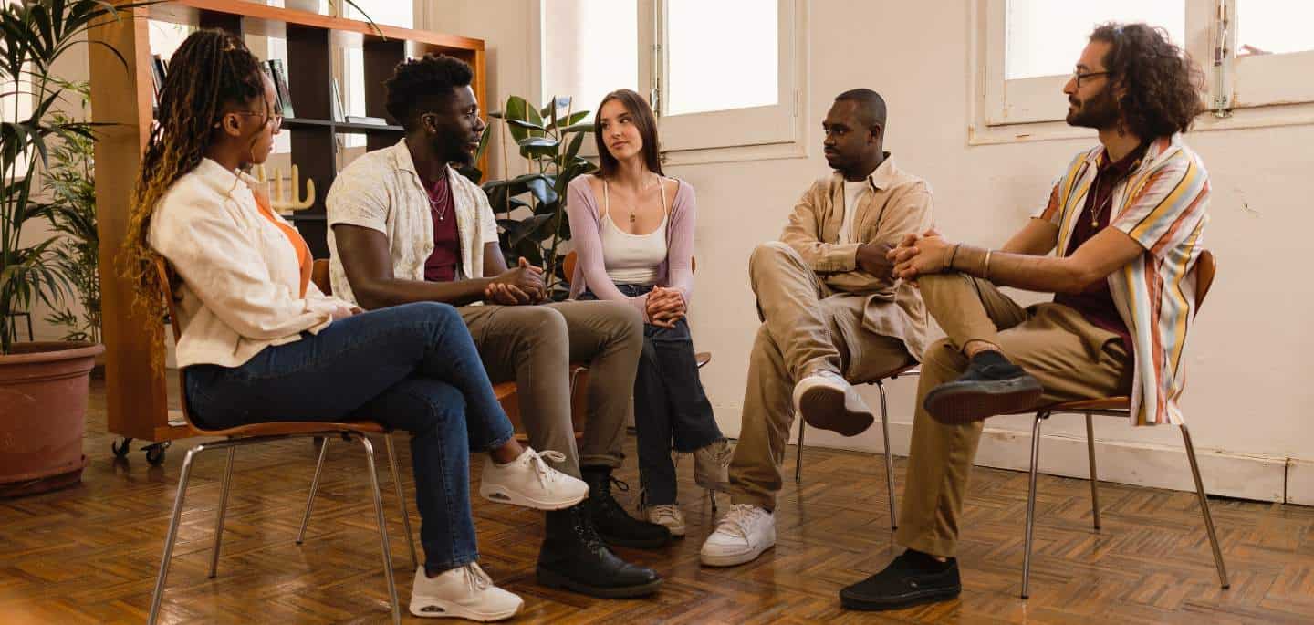 Clients participating in group therapy at Jackson rehab.